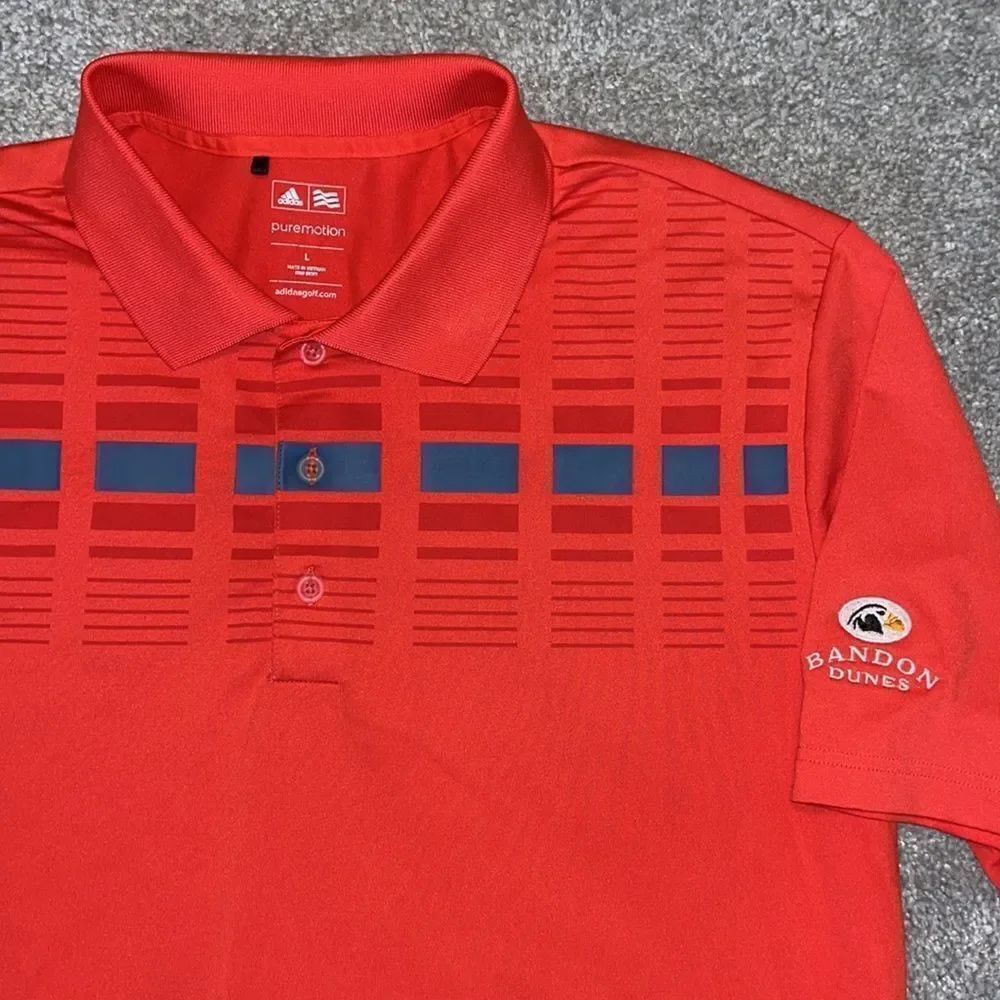 Brandon Dunes Oregon Orange Red Geo Print adidas puremotion Golf polo shirt L